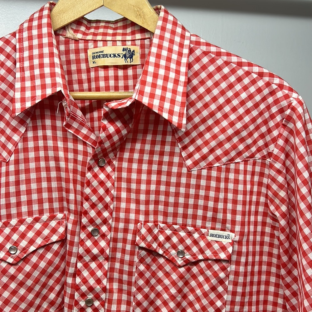 Men’s Vintage Roebucks Western Red Plaid Button Down Shirt